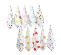 FIXOSHEE 10pcs Pure Cotton Face Towels Soft Absorbent Muslin Cloths Lightweight Breathable Drool Bibs for Newborns