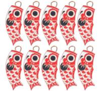 FIXOSHEE 10Pcs Red Carp Pendant Charms DIY Necklace and Bracelet Accessories Japanese Style Koi Fish Hanging Alloy Key Chain Decorations for Jewelry Making