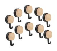 FIXOSHEE 10pcs Wall Mounted Wood Hooks Strong Adhesive Heavy Duty for Towels Coats Hats Rustic Round Head Hangers Multi Functional Entryway Bathroom Home Organization