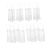 FIXOSHEE 12pcs Clear Wine Ice Bag Cooler with Handle Collapsible Portable Wine Pouch for Beer White Insulated Bottle Carrier and Packaging Bags for Parties and Outdoor Use