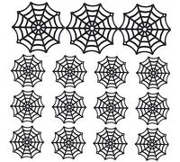 FIXOSHEE 150pcs Halloween Plastic Spider Web Accessories Black Cobweb Decor for Party Scene Setting Wall Window Fireplace Tree Branchs Sturdy Simulation Spider for Haunted Houses Escape