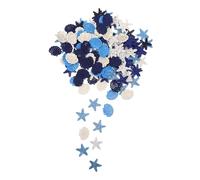 FIXOSHEE 150pcs Ocean Wood Cutouts Sea Decorations DIY Crafts Coastal Wooden Embellishments with Realistic Seashells and Blue White for Beach Theme Wall Decor