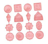 FIXOSHEE 16pcs Eid Mubarak Cookie Mold Set with 3D Design and Islamic Themed Patterns, Made of Easy-to-Clean Pp Material, Suitable for Dough Types, for Family Baking Activities and Ramadan