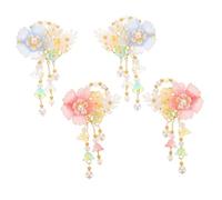 FIXOSHEE 2 Pairs Vintage Hanfu Hair Accessories for Secure Tassel Flower Clips with Pearl Detail Lightweight Alloy Hairpins for Traditional Chinese Hairstyles Retro Decorative Barrettes