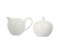 FIXOSHEE 2 Pcs Ceramic Milk Jug and Sugar Pot with Embossed Design Practical Coffee Storage Container for Kitchen Use Food-safe Material Stylish and Functional Serving Jars