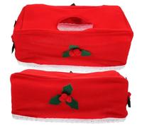 FIXOSHEE 2 Pcs Festive Fabric Napkin Boxes Red Folding Paper Towel Holders with Oval Opening for Christmas Party Supplies Indoor Outdoor Use