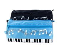 FIXOSHEE 2 pcs Portable Music Note Pencil Pouch Double Large Capacity Pen Bag with Smooth Zipper for Students School Stationery Storage Gift Black Light Blue