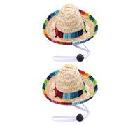 FIXOSHEE 2 Pcs Woven Dog Hats with Elastic Strap Colorful Brim Photo Prop Fashion Sombrero for Pets Comfortable and Pet Costume Accessories