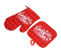 FIXOSHEE 2 Sets Christmas Microwave Oven Scald Gloves and Mat Sets Heat Resistant Red Plaid Printed Oven Protection Hand Supplies Gloves with Pot Holders for Kitchen Cooking and Grilling