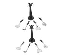 FIXOSHEE 2 Sets Miniature Kitchen Utensil with Spatula Ladle Strainer Spoon Sturdy Alloy Dollhouse Accessories for Pretend Play and Decoration Mini Kitchen Tools with Standing Rack for