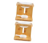 FIXOSHEE 2 Sets Wooden Essential Oil Burner with Ceramic Bowl and Bamboo Frame Aromatherapy Candle Holder for Wax Melts Home Office Bedroom Decoration Natural Scented Wax Melt Warmer