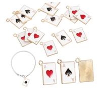 FIXOSHEE 20 Pcs Diy Poker Shape Jewelry Charms Black and Red Alloy Pendants for Bracelet and Earring Making Large Size Playing Card Charms Accessories for Crafting