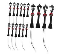 FIXOSHEE 20pcs Miniature Street Lamp Models with LED Lights Realistic Craft Simulation Black Post Lamps with Wreaths for DIY Micro Landscape Dollhouse Decor and Educational Night Scene