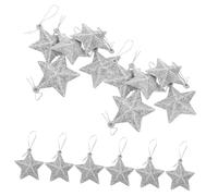 FIXOSHEE 24pcs Glitter Five-pointed Star Christmas Tree Decorations Hanging Ornaments with Rope Sparkly Silver Stars for Xmas Party and Festive Home Decor