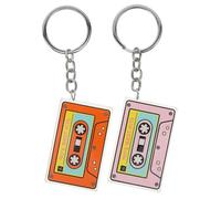 FIXOSHEE 2pcs Acrylic Tape Keychain Double-sided Pendant for Women, Pink and Orange, Decorative Bag Hanging Ornament and Keyring Accessories