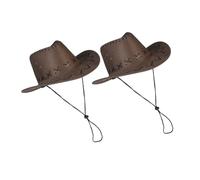 FIXOSHEE 2pcs Adjustable Cowgirl Hat Western Style Decorative Cowboy Hats for Boys and Party Holiday Accessory in Dark Coffee