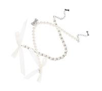 FIXOSHEE 2pcs Adjustable Pearl Pet Collar Necklace for Small Dogs and Cats with Bowknot and Bone Charm Lightweight Elegant Jewelry for Daily Wear Family Gatherings and Outdoor Activities