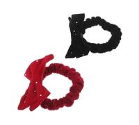 FIXOSHEE 2pcs Bowknot Elastic Hair Ties for Soft Cloth Ponytail Holders Sized Red Black Hair Bands Accessories