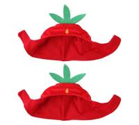 FIXOSHEE 2pcs Cat Strawberry Costume Hat Soft Plush Pet Headwear Cute Fruit Cap for Kittens and Small Cats Warm Winter Pet Headwrap for Home Party Dress