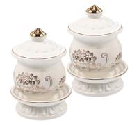 FIXOSHEE 2pcs Ceramic Buddhist Water Offering Cups with Lotus Relief Design Retro Elegant Holy Water Bowls for Temple Worship and Home Decoration Small Ritual Vessels