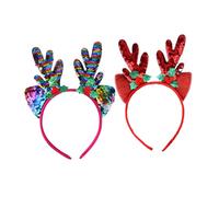 FIXOSHEE 2pcs Christmas Sequin Antler Headbands for Women Shiny Reindeer Hair Accessories in Red and Rainbow Colors Festive Party Costume Bands for Holiday Celebrations