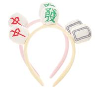 FIXOSHEE 2pcs Creative Mahjong Plush Headbands for Women Makeup Spa Face Wash Soft Fleece Hairbands Comfortable Cute Design Pink Yellow