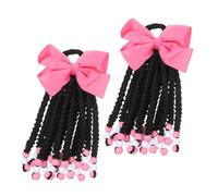 FIXOSHEE 2pcs Detachable Braided Ponytail Extensions for Beads and Bow Lightweight Colored Afro Hairpiece Easy to Attach Ponytail Hair Braid for Birthday and Everyday Style