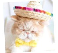 FIXOSHEE 2pcs Dog Fiesta Hats Pet Woven Mexican Party Supplies Birthday Hat for Cats and Puppies Lightweight Decorative Accessory