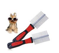 FIXOSHEE 2Pcs Durable Dog Hair Comb Double Row Stainless Steel Pin Grooming Tool for Pet Cleaning and Knot Removal for Dogs and Puppies Red