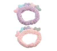 FIXOSHEE 2Pcs Elastic Spa Headband for Washing Face and Makeup Cute Heart Shaped Hair Bands in Light Purple and Pink Soft Skincare Accessories for Face Mask and Spa Use