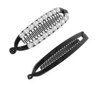 FIXOSHEE 2pcs Elegant Pearl Banana Clip Hair Combs for Women Vertical Clips with Strong Grip Ergonomic Design for Secure Bun Hold Versatile Hair Accessories