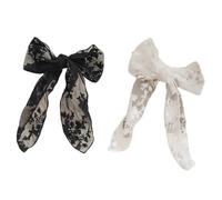 FIXOSHEE 2Pcs Embroidery Lace Bowknot Hairpin Elegant Ponytail Hair Clips for Women Wedding Party Daily Use Black White Hair Accessories