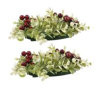 FIXOSHEE 2pcs Eucalyptus Berry Candle Leaf Rings Small Tea Light Wreaths Table Decor for Wedding Party Christmas Thanksgiving Valentine Home