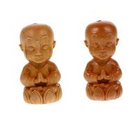 FIXOSHEE 2pcs Hand-carved Boxwood Buddha Keychain Set Lotus Monk Pendant Ornament Key Ring Car Keys Hanging Decor for Feng Shui and Travel