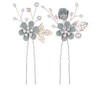 FIXOSHEE 2pcs Handmade Beaded U-Shaped Bride Hairpins Green Wedding Hair Accessories Bridal Floral Pins for Brides and Bridesmaids