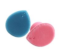 FIXOSHEE 2pcs Heart-Shaped Soft Bristle Silicone Handheld Shampoo and Facial Cleansing Brush Set Suction Base for Scalp Care and Baby Head Massage, Pink and Blue