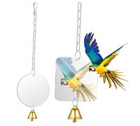 FIXOSHEE 2Pcs Interactive Parrot Mirror with Bell for Small to Medium Birds Shatter Resistant Swing Mirror for Parakeet Cockatiel Budgie Cage Easy to Install Bird Cage for Random Color