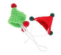 FIXOSHEE 2pcs Knitted Triangle Hats for Guinea Pigs and Hamsters, Cute Tiny Pet Clothing, Green and Red Crochet Holiday Caps for Small Animals, Photo Props and Party Accessories