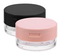 FIXOSHEE 2pcs Loose Powder Box Container Set Mirror, Reusable Portable Compact Case for Makeup Storage, Pink and Black Travel Cosmetic Powder Puff Cases for Women