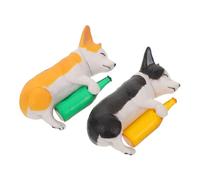 FIXOSHEE 2pcs Mini Dog Figurine Set with Corgi and Husky Holding Wine Bottles Plastic Animal Ornaments for Fairy Garden Terrarium Crafts and Tabletop Decor Playful Dog Figures for Home