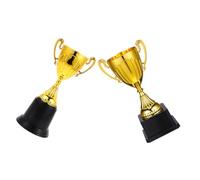 FIXOSHEE 2pcs Mini Gold Trophy with Black Base Plastic Award Cups for Employee Recognition School Competitions Soccer Champion Prizes Portable and Fade Resistant Display