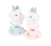 FIXOSHEE 2Pcs Mini Unicorn Car Desktop Ornaments, Rainbow Bobblehead Unicorns in Blue and Pink, Cute Birthday Cake Decorations and Car Dashboard Adornments for Home and Vehicle