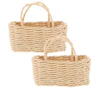 FIXOSHEE 2Pcs Miniature Woven Bamboo Baskets with Handles Small Rattan Fruit Basket Dollhouse Accessories Storage Organizer for Playroom Décor