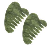 FIXOSHEE 2pcs Natural Jade Scalp Massage Comb Light Green Ergonomic Hair Comb for Scalp Face Body Multi Functional Facial Tool for Blood Flow Stimulation and Skin Rejuvenation