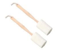FIXOSHEE 2PCS Natural Loofah Bath Brush with Long Wooden Handles Exfoliating Body Scrubber Sponge for Shower Pollution- Expands When Wet Easy to Hang Suitable for Oily and Dry Skin Care