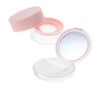 FIXOSHEE 2pcs Portable Loose Powder Container with Mirror and Elastic Mesh Puff Compact Makeup Storage Case for Travel Mini Plastic Body Powder Puff Holder