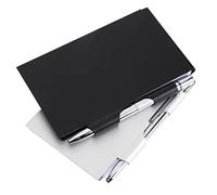 FIXOSHEE 2Pcs Refillable Metal Pocket Notepad with Pen Portable Notebooks with Sturdy Cover Double Sided Pages for Office School Travel Black and Silver