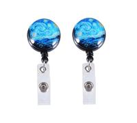 FIXOSHEE 2pcs Retractable Abs Badge Reel Holder with Clip Telescopic Id Badge Holder for Nurses Doctors Students Volunteers Blue Sky Marble Design for Office and Events