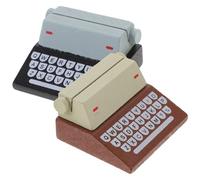 FIXOSHEE 2Pcs Retro Mini Typewriter Photo Holders with Wooden Base Delicate Desktop Memo Clips for Cards Notes Business Cards Stable Grip Office Home Decoration Brown Black