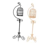 FIXOSHEE 2pcs Scale Miniature Iron Birdcage with Floor Stand Victorian Style Dollhouse Furniture Accessory Metal Wire Openable Cage for Micro Landscape Decor Black and Gold